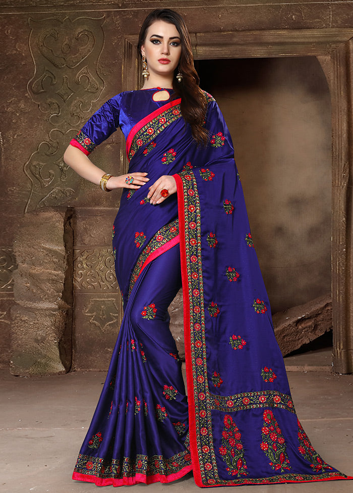 Royal Blue Dupion Silk Saree With Blouse Piece