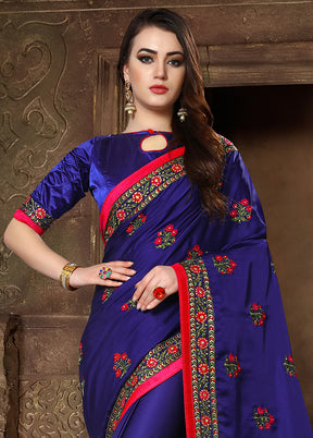 Royal Blue Dupion Silk Saree With Blouse Piece