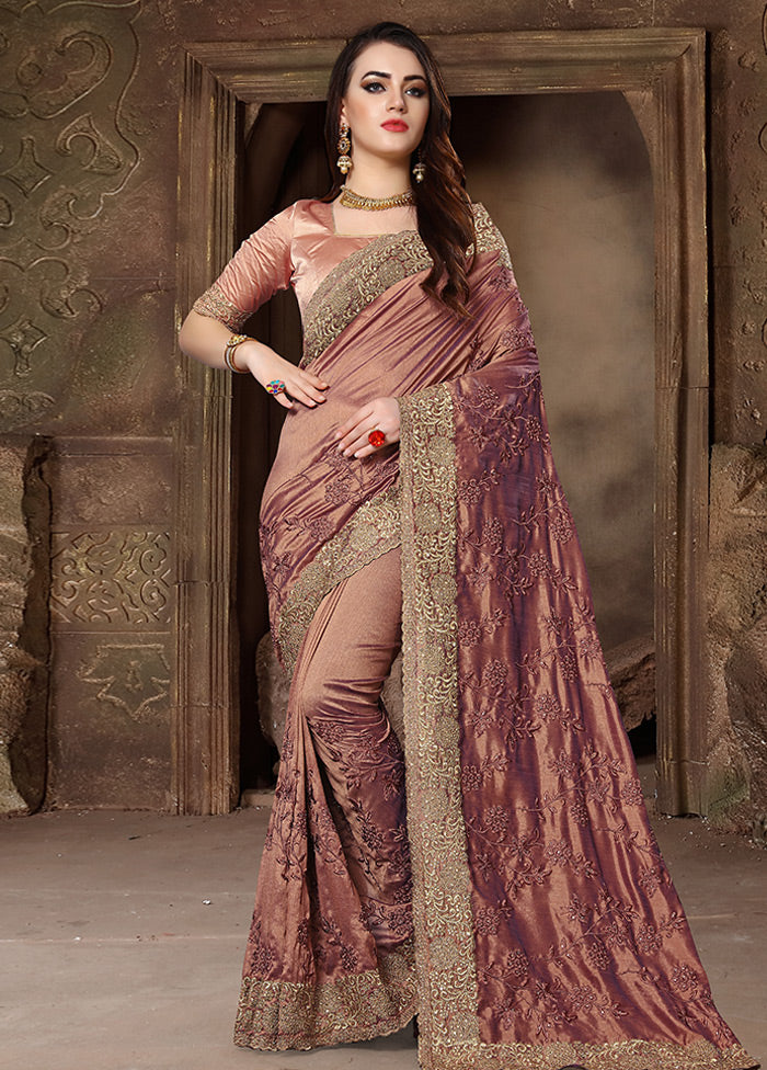 Light Brown Dupion Silk Saree With Blouse Piece