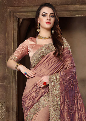 Light Brown Dupion Silk Saree With Blouse Piece