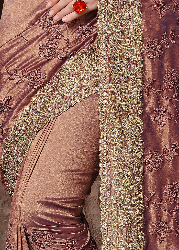 Light Brown Dupion Silk Saree With Blouse Piece