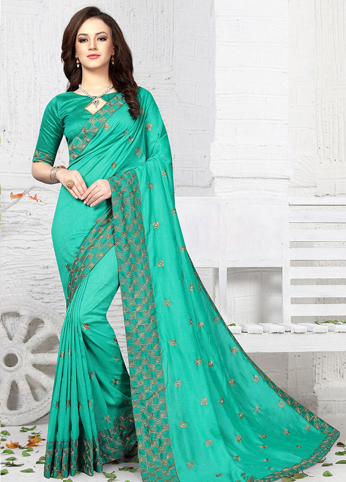 Sea Green Dupion Silk Saree With Blouse Piece