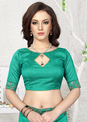 Sea Green Dupion Silk Saree With Blouse Piece