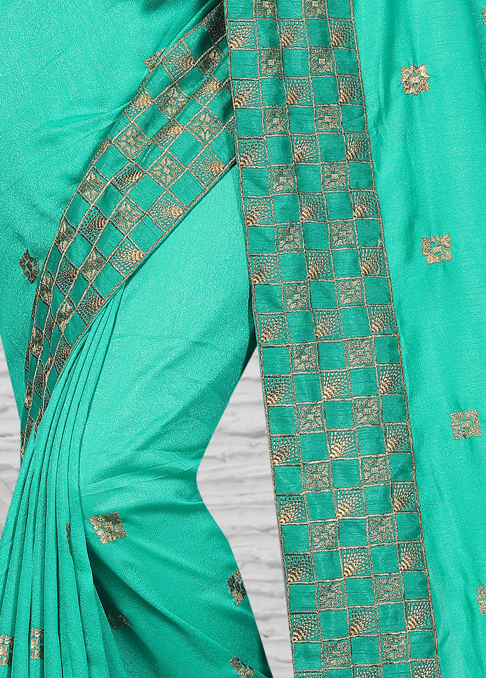 Sea Green Dupion Silk Saree With Blouse Piece