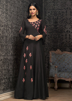 Black Readymade Silk Gown