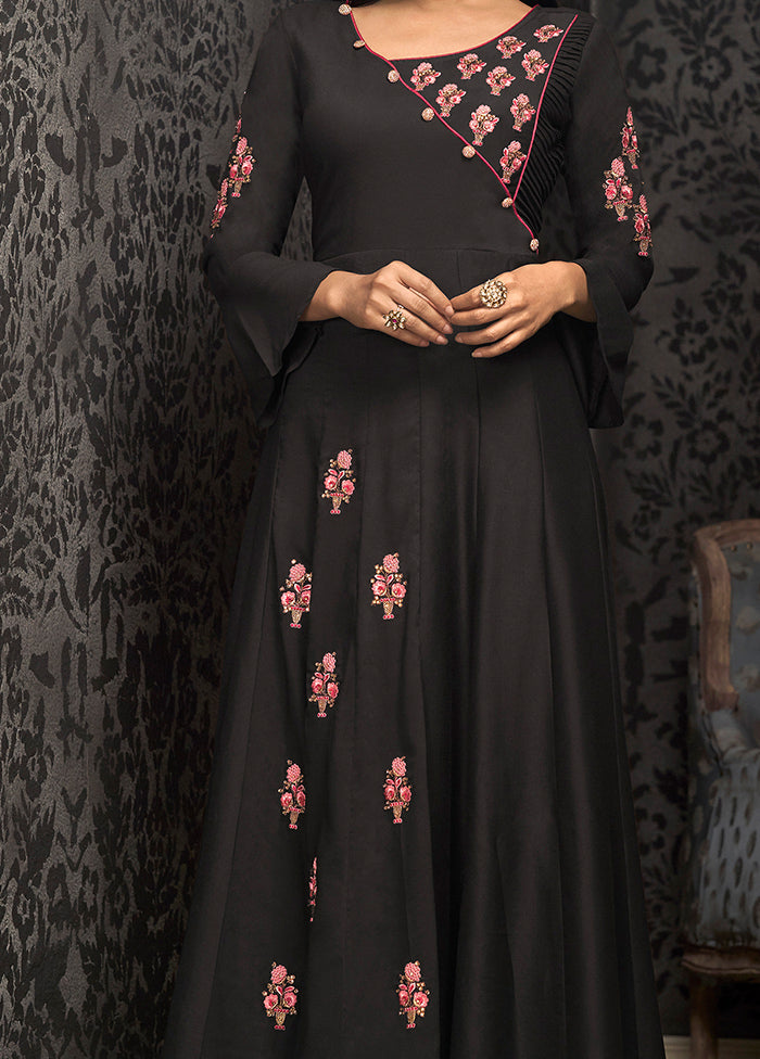 Black Readymade Silk Gown