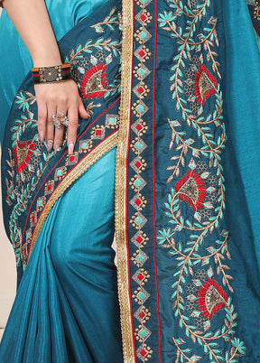 Light Blue Dupion Silk Saree With Blouse Piece