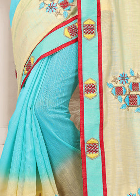 Sky Blue Cotton Saree With Blouse Piece