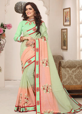 Green Cotton Saree With Blouse Piece