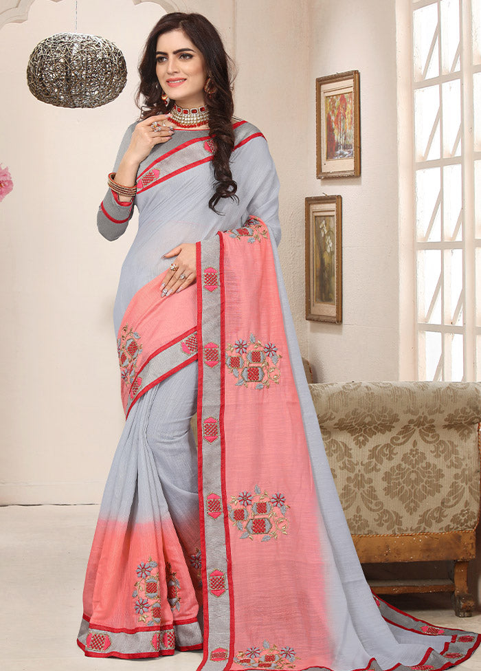 Grey Cotton Saree With Blouse Piece