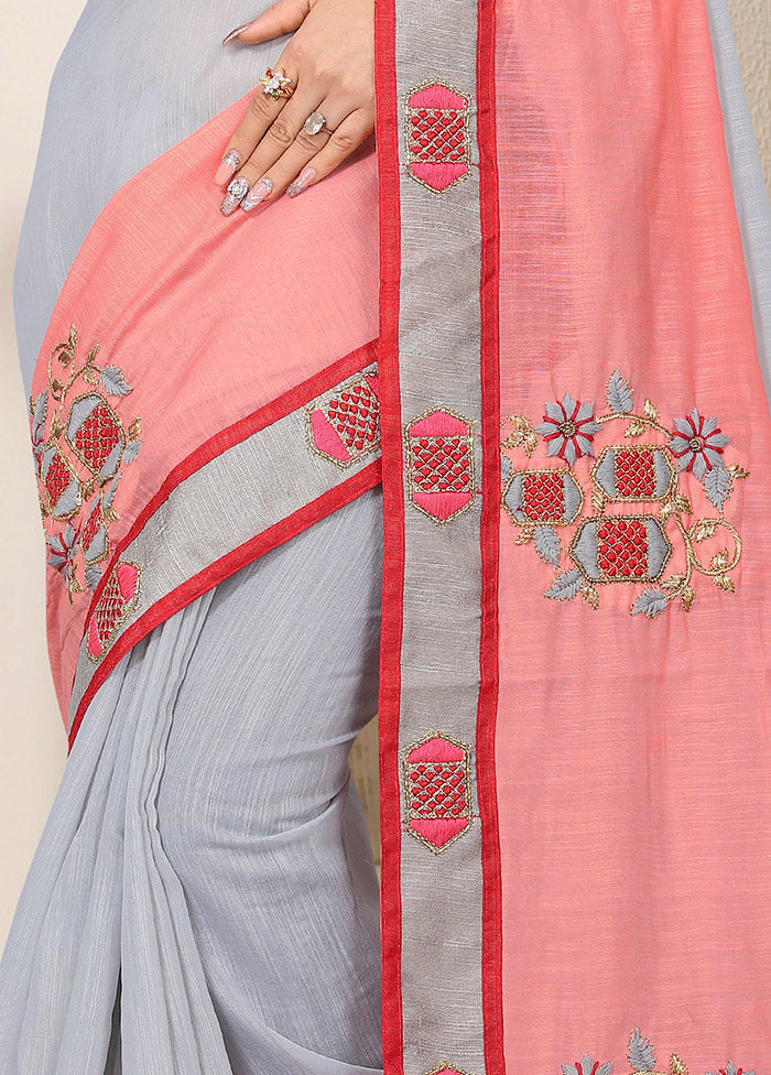 Grey Cotton Saree With Blouse Piece