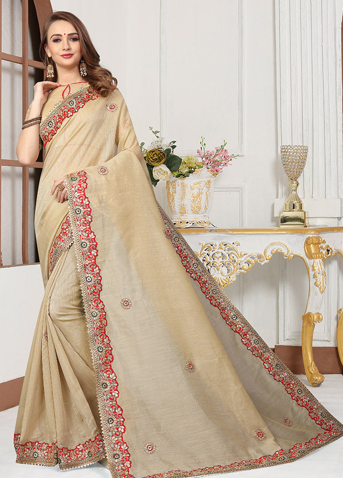 Cream Cotton Saree With Blouse Piece