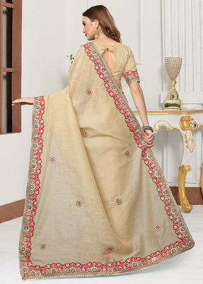 Cream Cotton Saree With Blouse Piece