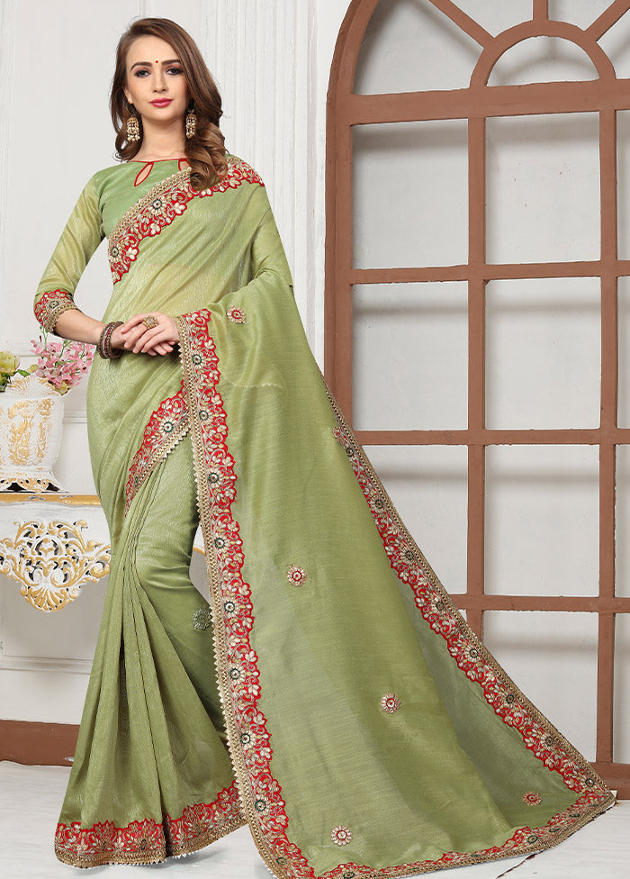 Light Green Cotton Saree With Blouse Piece