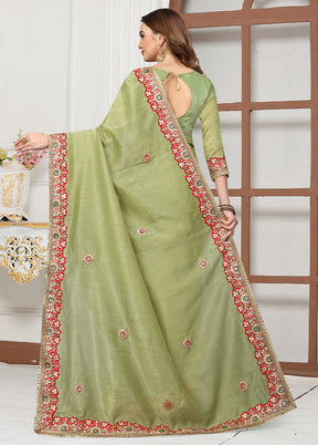 Light Green Cotton Saree With Blouse Piece