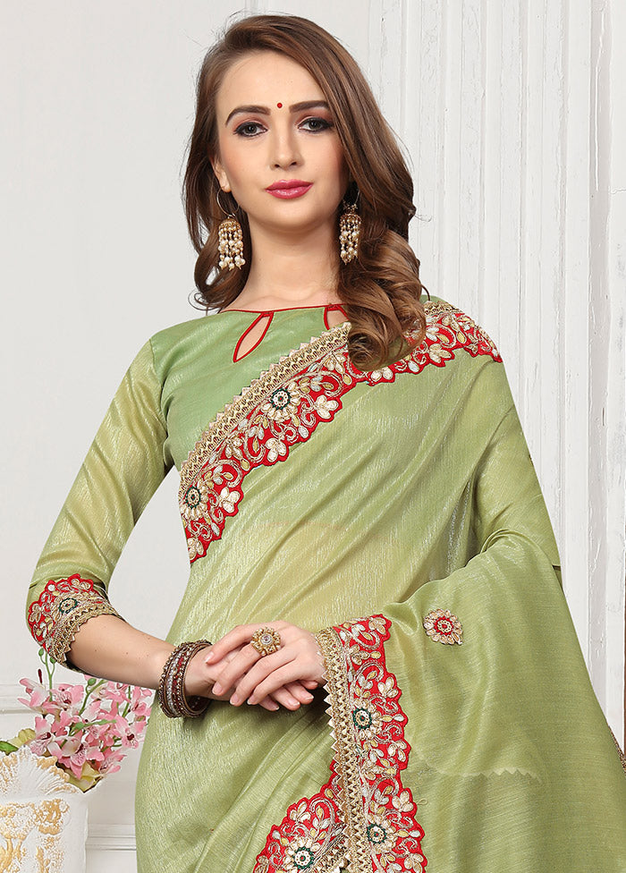 Light Green Cotton Saree With Blouse Piece