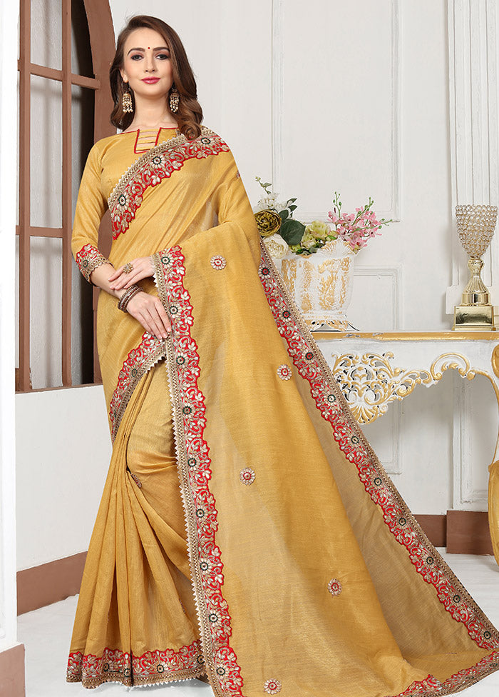 Mustard Cotton Saree With Blouse Piece