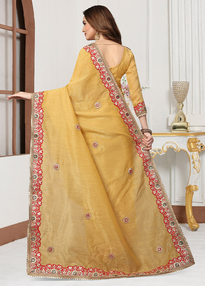 Mustard Cotton Saree With Blouse Piece