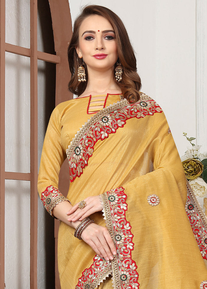 Mustard Cotton Saree With Blouse Piece