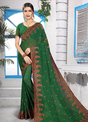 Green Georgette Saree With Blouse Piece