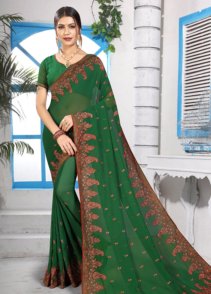 Green Georgette Saree With Blouse Piece