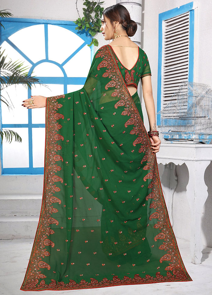 Green Georgette Saree With Blouse Piece