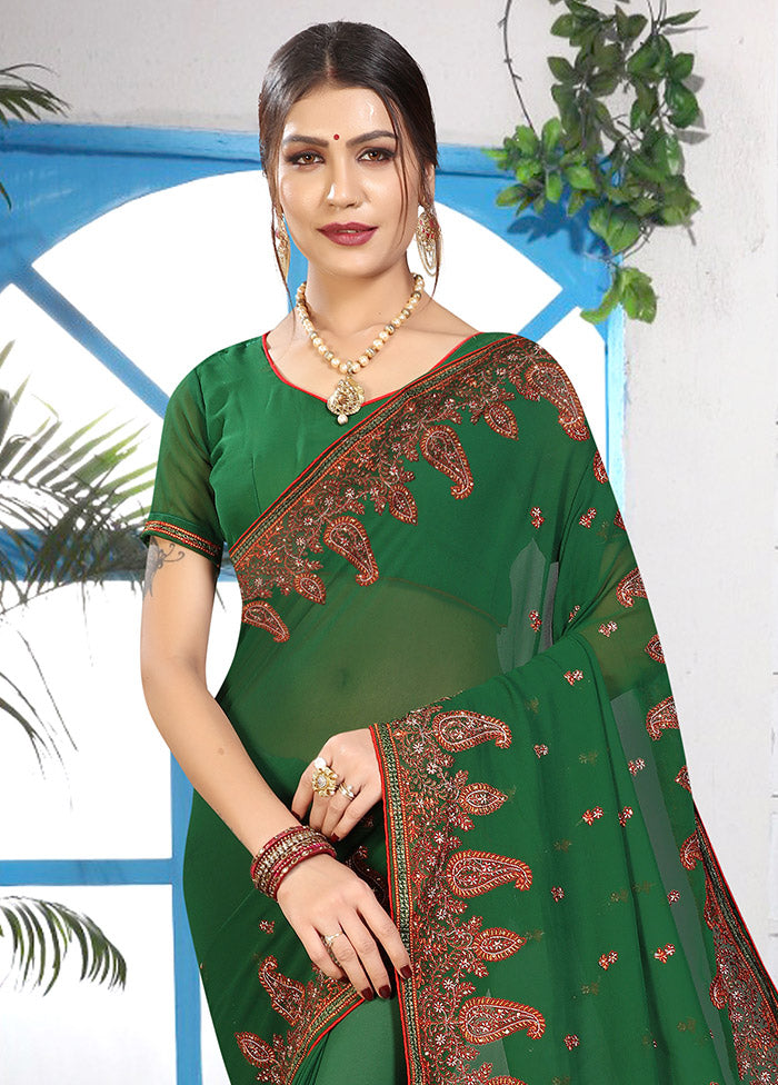 Green Georgette Saree With Blouse Piece