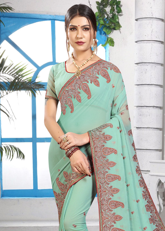 Green Georgette Saree With Blouse Piece