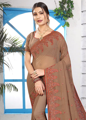 Brown Georgette Saree With Blouse Piece