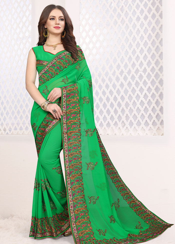 Green Georgette Saree With Blouse Piece