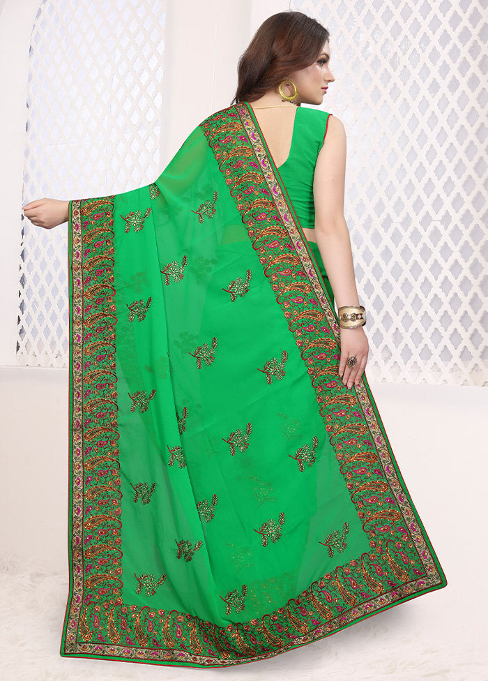 Green Georgette Saree With Blouse Piece