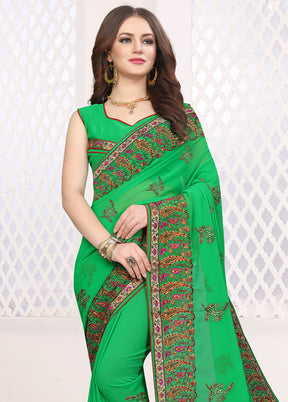 Green Georgette Saree With Blouse Piece