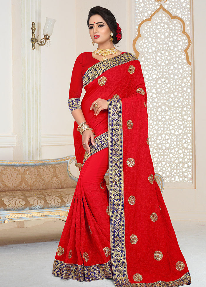 Red Georgette Saree With Blouse Piece