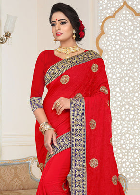 Red Georgette Saree With Blouse Piece