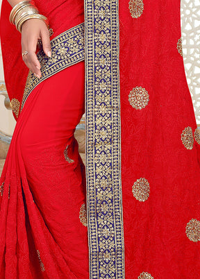 Red Georgette Saree With Blouse Piece