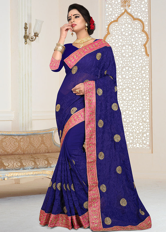 Royal Blue Georgette Saree With Blouse Piece