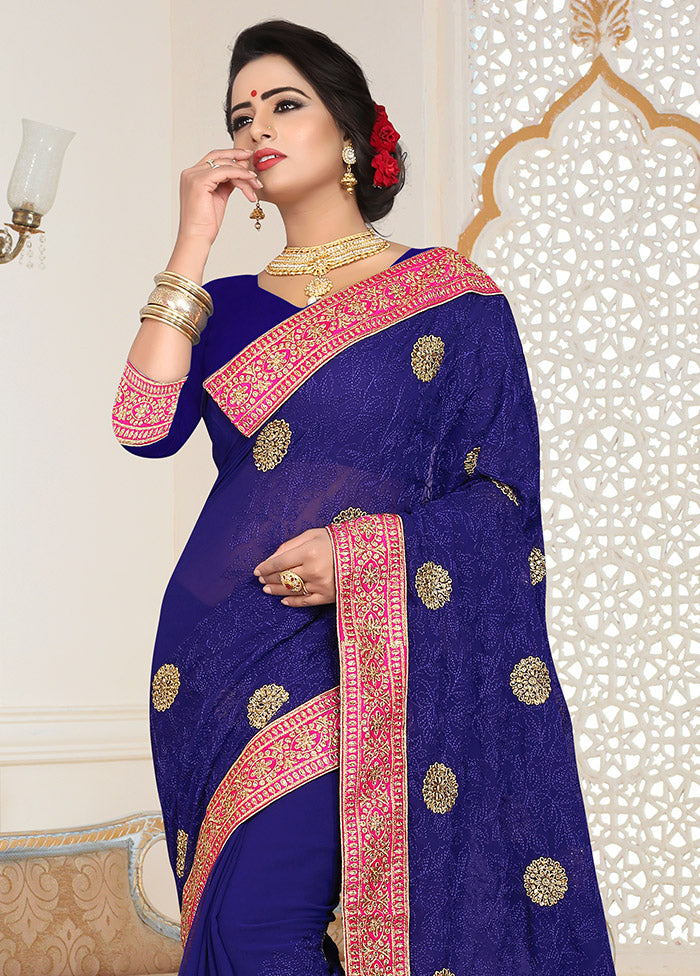 Royal Blue Georgette Saree With Blouse Piece