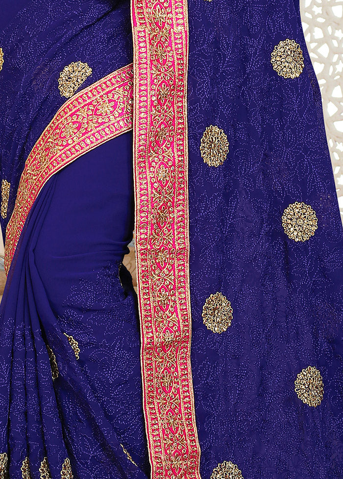 Royal Blue Georgette Saree With Blouse Piece