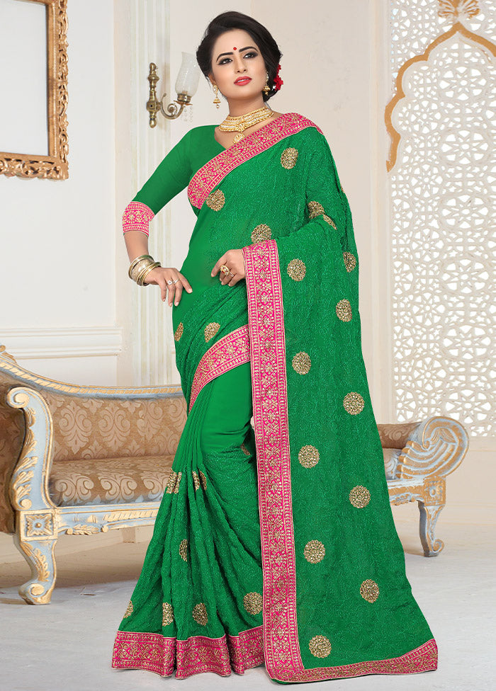 Green Georgette Saree With Blouse Piece