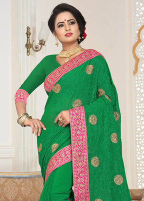 Green Georgette Saree With Blouse Piece