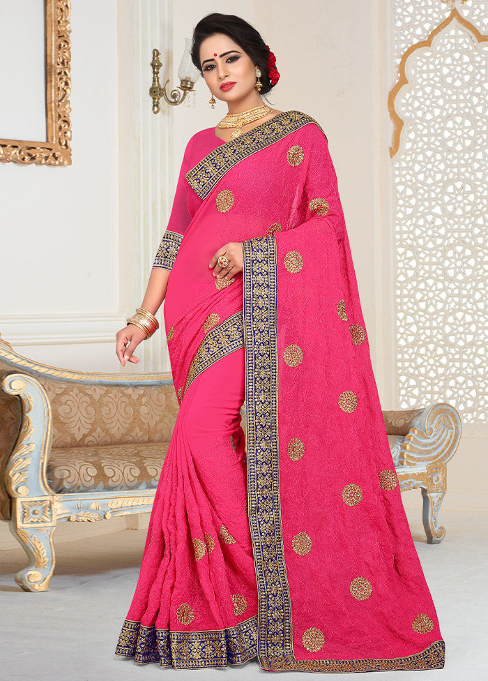 Dark Pink Georgette Saree With Blouse Piece