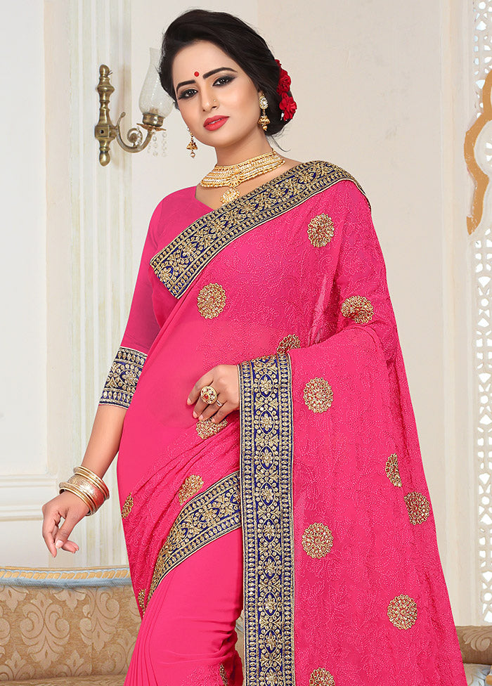 Dark Pink Georgette Saree With Blouse Piece