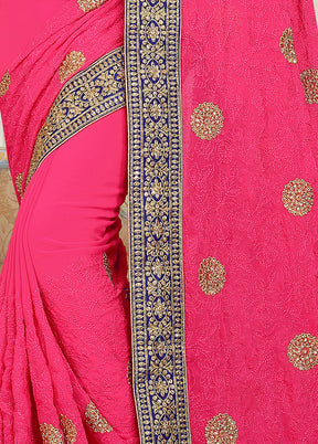 Dark Pink Georgette Saree With Blouse Piece