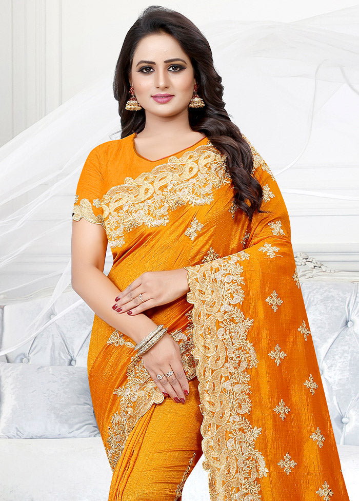 Yellow Dupion Silk Saree With Blouse Piece