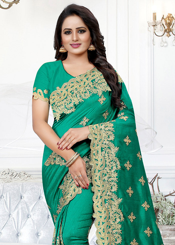 Green Dupion Silk Saree With Blouse Piece