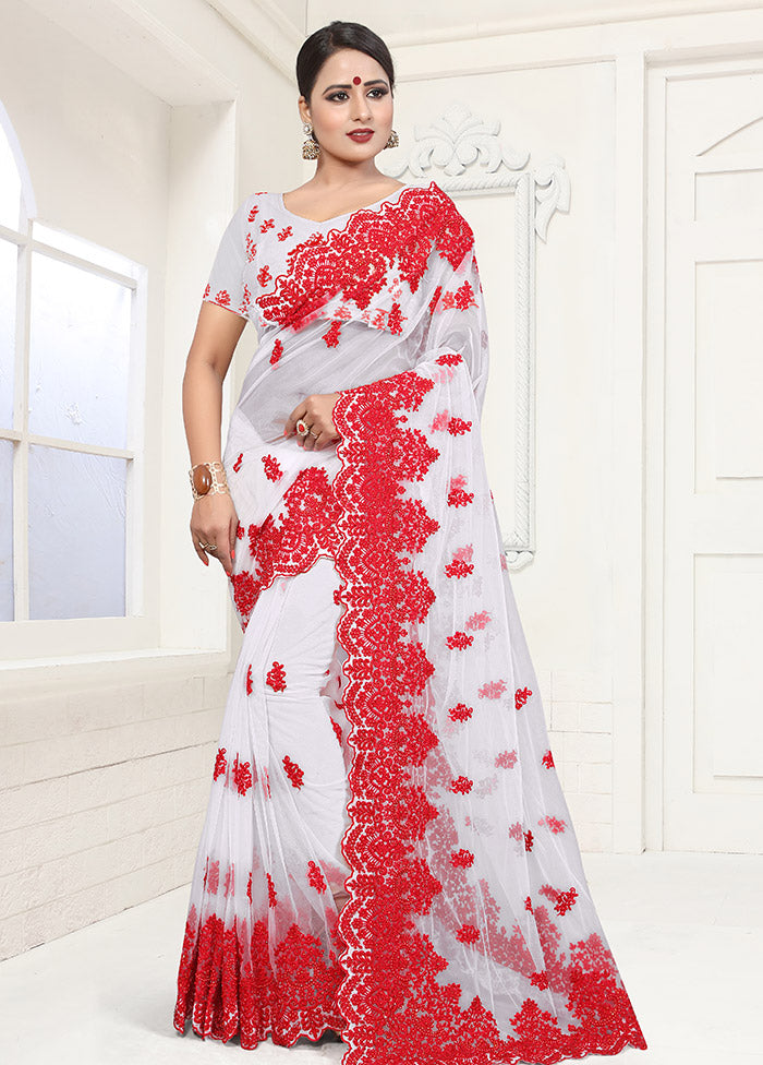 White Organza Saree With Blouse Piece