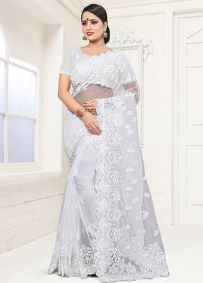 White Organza Saree With Blouse Piece