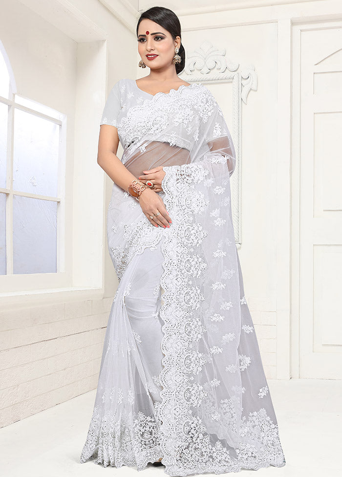 White Organza Saree With Blouse Piece