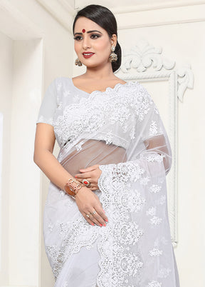 White Organza Saree With Blouse Piece