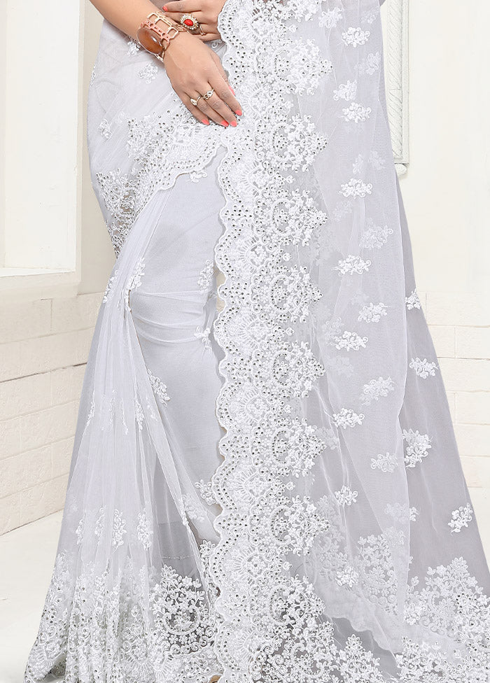 White Organza Saree With Blouse Piece